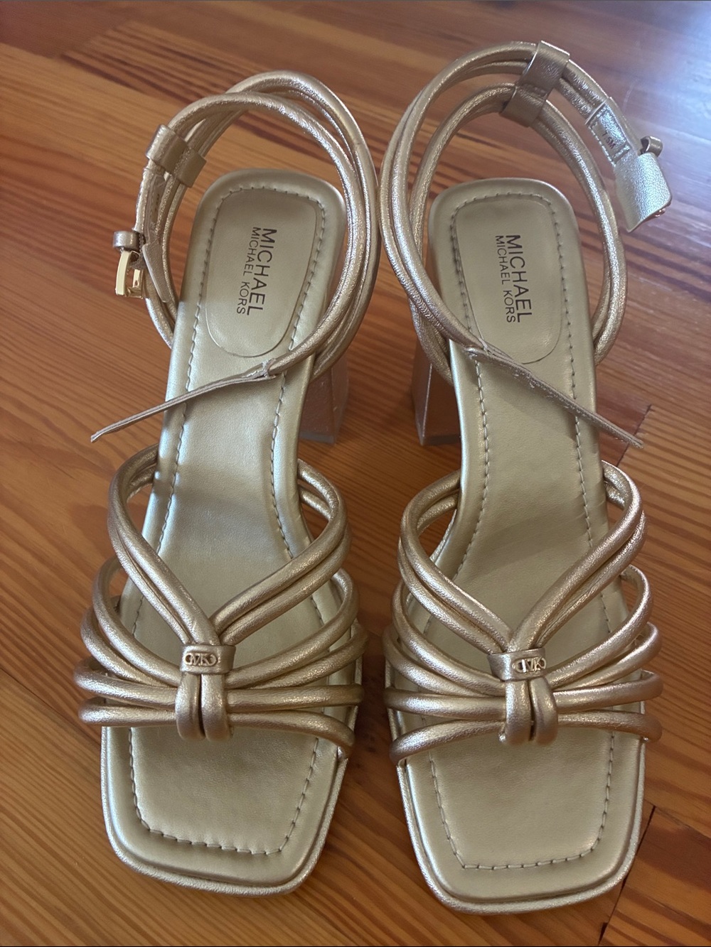 Michael Kors Metallic Gold Strappy Block Heel Sandals